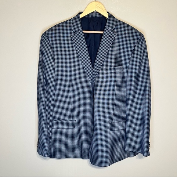 Michael Kors Men’s Sports Coat Blazer Navy and Blue Check Size 50R - Picture 5 of 14
